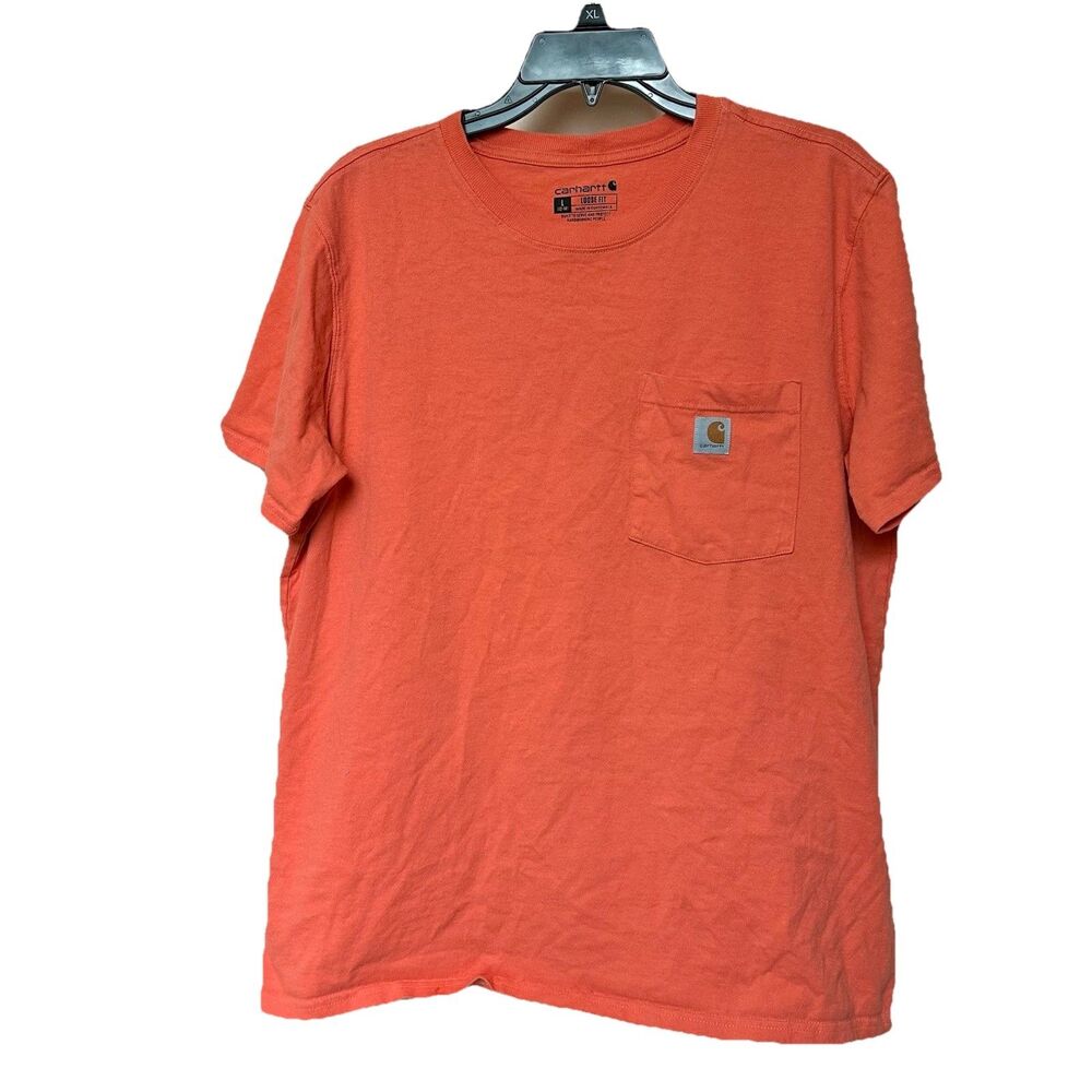 Carhartt T Shirt Men's Lg Orange Crew Neck Short Sleeve Pocket Farm Work Hunting